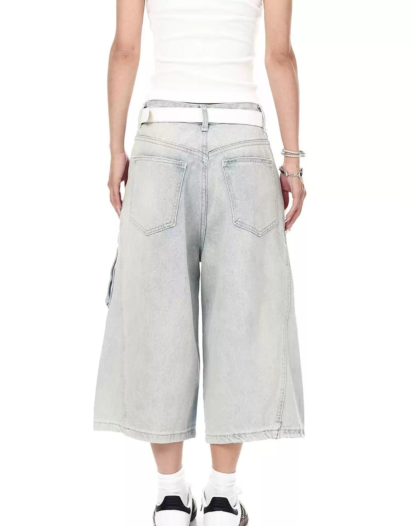 Outline Stitch Cargo Denim Shorts Korean Street Fashion Shorts By Blacklists Shop Online at OH Vault