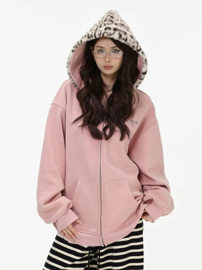 Animal Print Faux Fur Hood Jacket Korean Street Fashion Jacket By INS Korea Shop Online at OH Vault