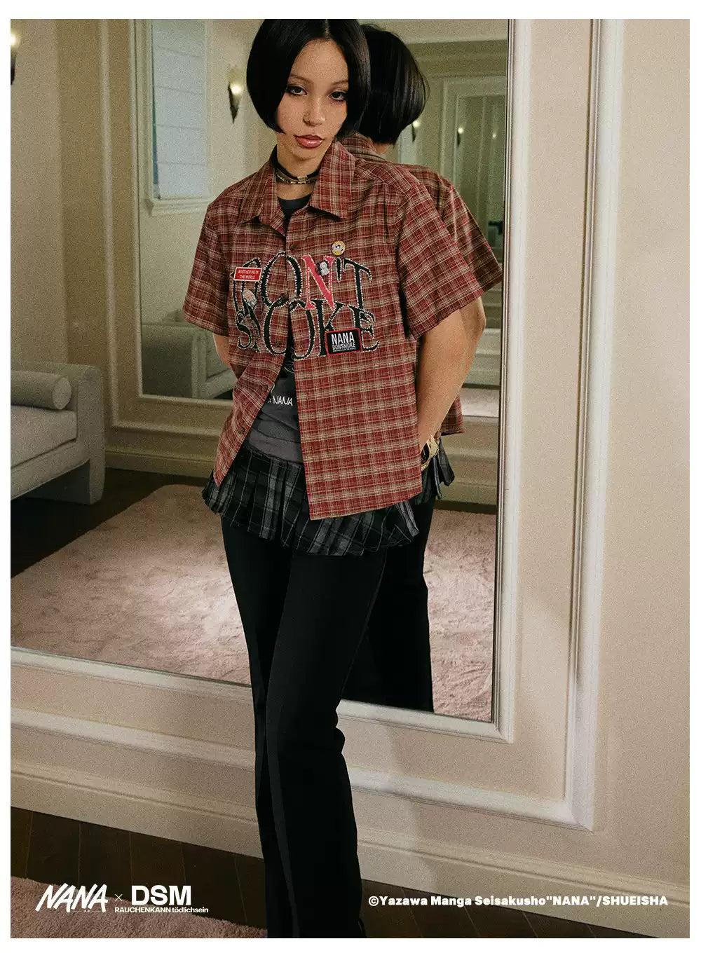 Plaid Logo Short Sleeve Shirt Korean Street Fashion Shirt By Donsmoke Shop Online at OH Vault