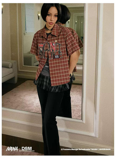 Plaid Logo Short Sleeve Shirt Korean Street Fashion Shirt By Donsmoke Shop Online at OH Vault