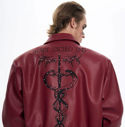 Snake Stitched PU Leather Jacket Korean Street Fashion Jacket By Slim Black Shop Online at OH Vault
