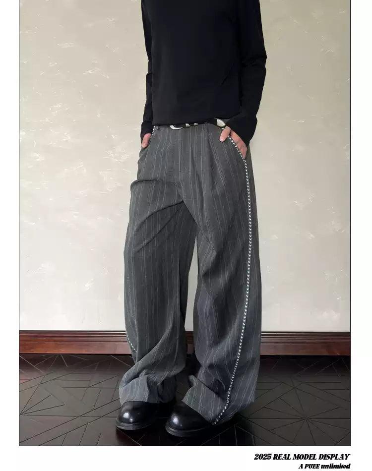 Contrast Side Seam Vertical Striped Pants Korean Street Fashion Pants By A PUEE Shop Online at OH Vault
