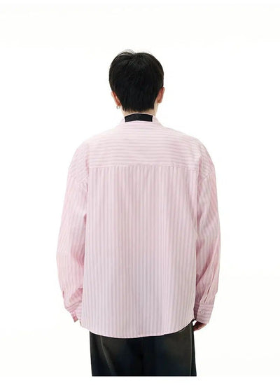 Neck-Tie Striped Shirt Korean Street Fashion Shirt By 77Flight Shop Online at OH Vault