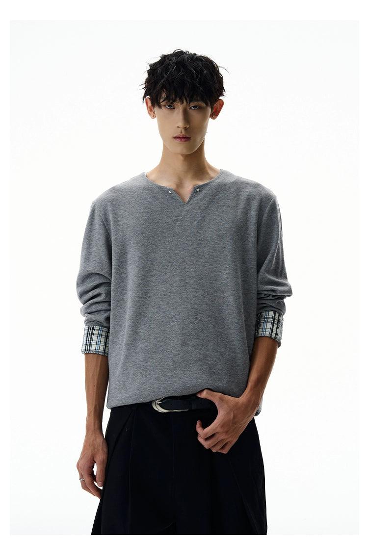 Plaid Spliced Long Sleeves T-Shirt Korean Street Fashion T-Shirt By A PUEE Shop Online at OH Vault