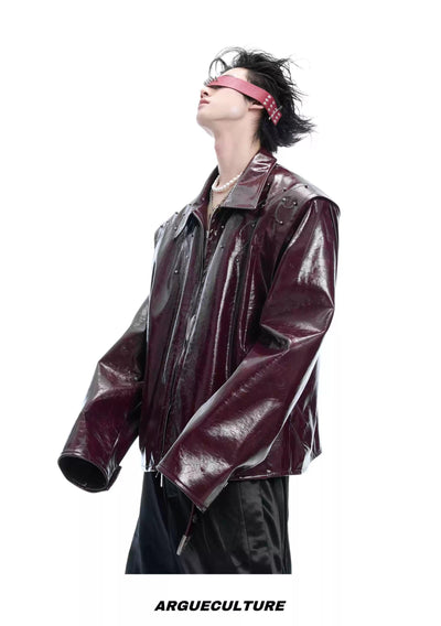 Double Zip Shiny PU Leather Jacket Korean Street Fashion Jacket By Argue Culture Shop Online at OH Vault