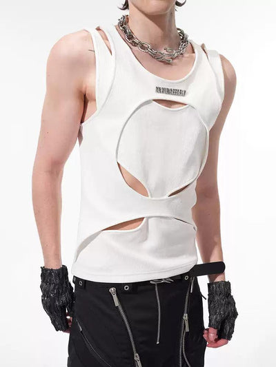 Metallic Logo Cut-Out Tank Top Korean Street Fashion Tank Top By Slim Black Shop Online at OH Vault