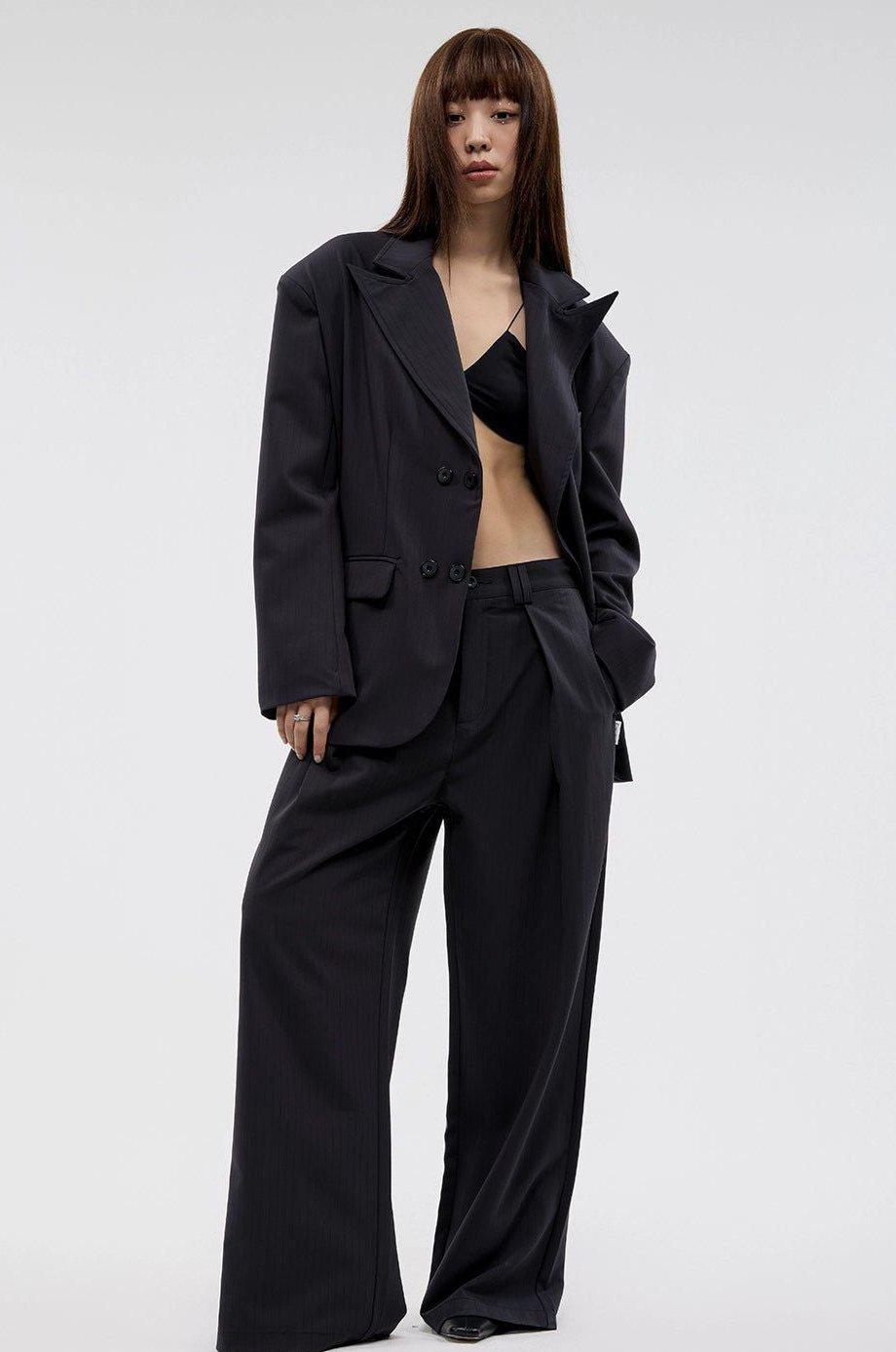 Subtle Stripe Pleated Suit Trousers