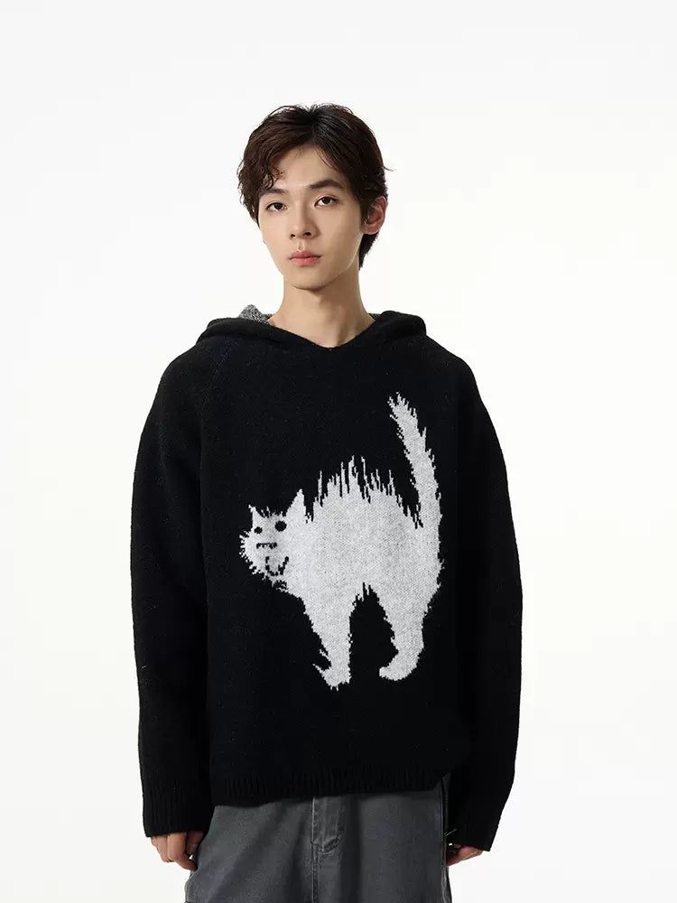 Scared Cat Hooded Sweater Korean Street Fashion Sweater By 77Flight Shop Online at OH Vault