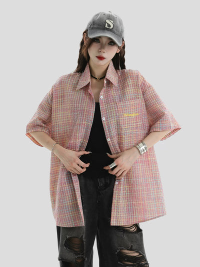 Micro Plaid Textured Shirt Korean Street Fashion Shirt By INS Korea Shop Online at OH Vault