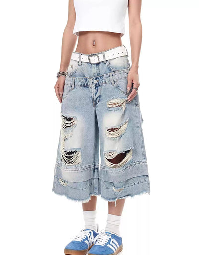 Dstressed Lines Frayed Denim Shorts Korean Street Fashion Shorts By Blacklists Shop Online at OH Vault