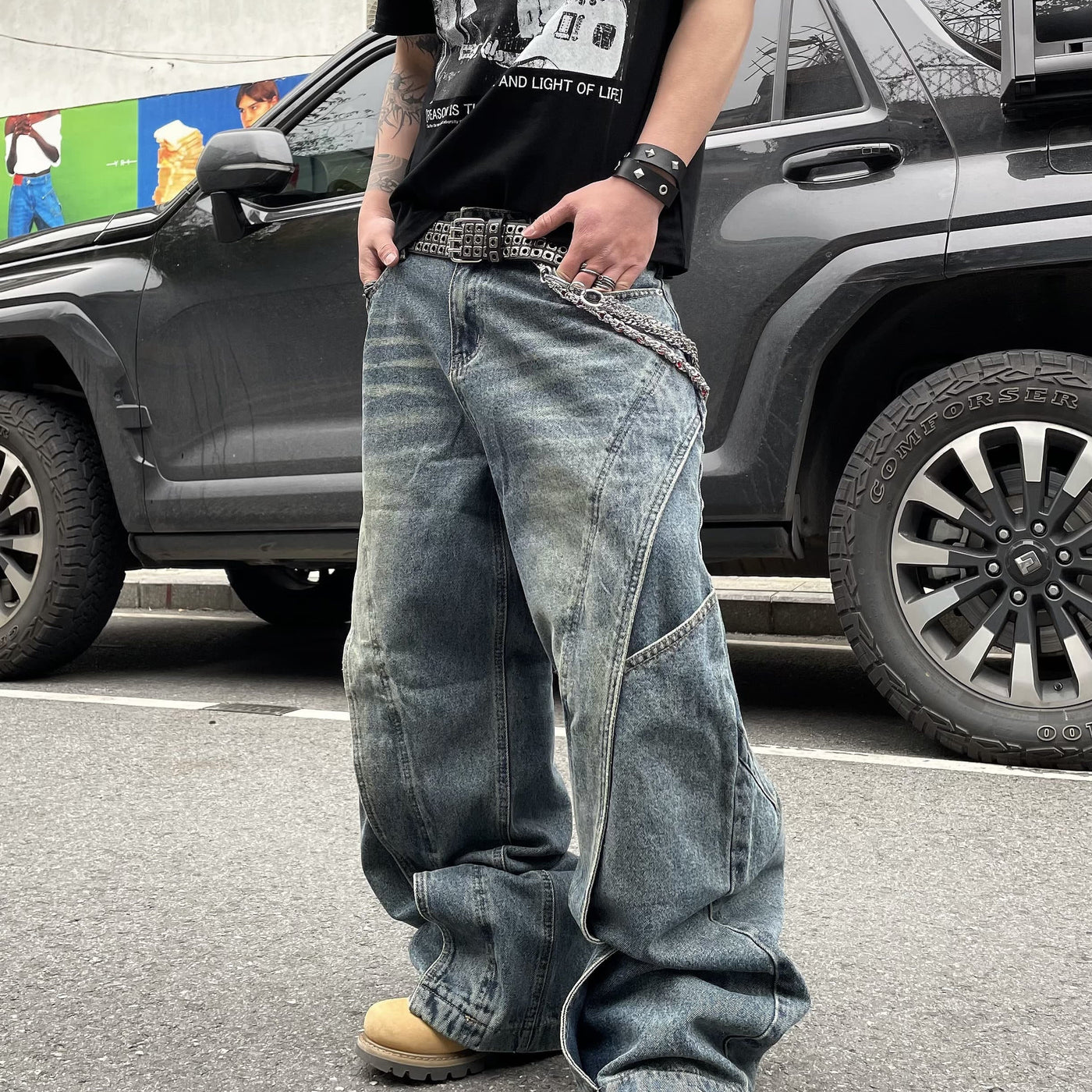 Washed Side Split Jeans Korean Street Fashion Jeans By Dark Fog Shop Online at OH Vault