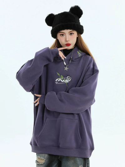 Logo & Rose Embroidery Hoodie Korean Street Fashion Hoodie By INS Korea Shop Online at OH Vault