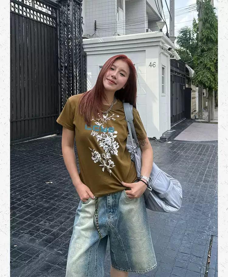 Flower Graphic Print T-Shirt Korean Street Fashion T-Shirt By Made Extreme Shop Online at OH Vault