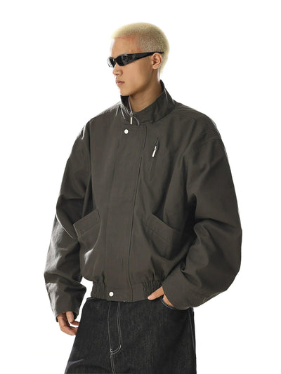 Stand Collar Ruched Hem Jacket Korean Street Fashion Jacket By MEBXX Shop Online at OH Vault