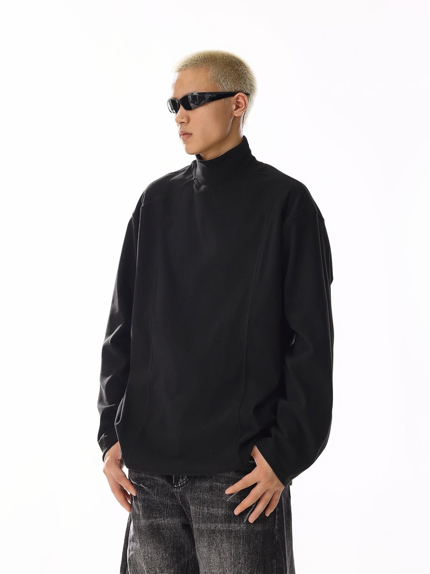 Solid Seam Detail Mockneck Korean Street Fashion Mockneck By MEBXX Shop Online at OH Vault