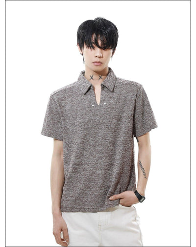 Textured V-Neck Polo Korean Street Fashion Polo By Mr Nearly Shop Online at OH Vault