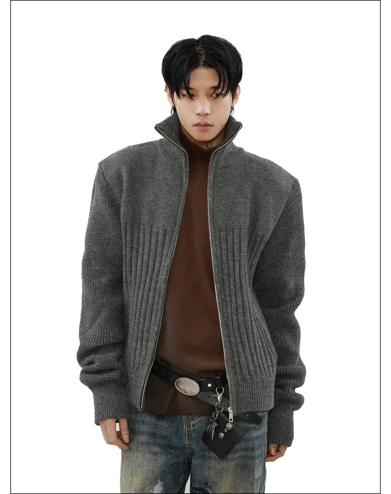 High Collar Zipped Knit Jacket Korean Street Fashion Jacket By Mr Nearly Shop Online at OH Vault