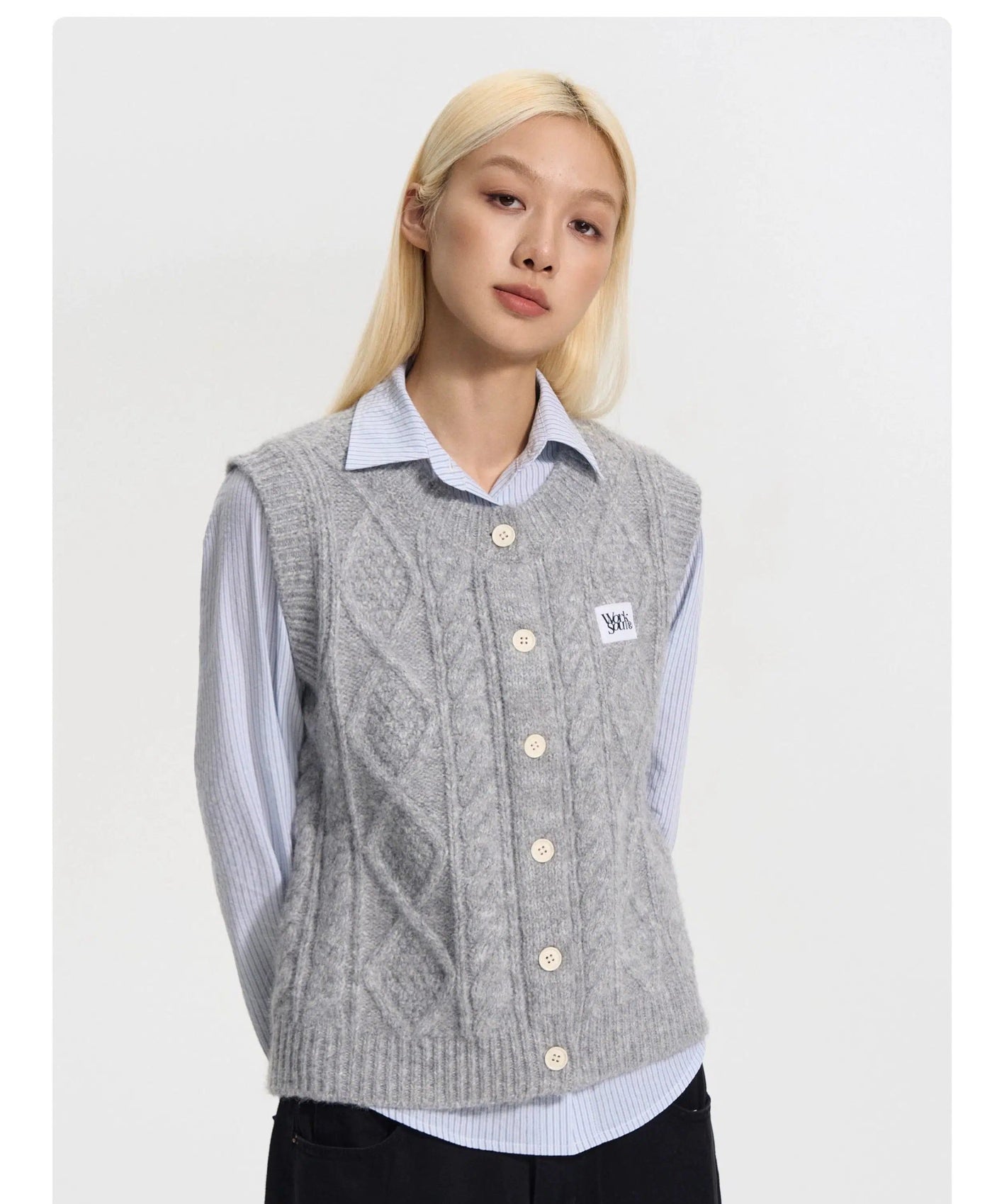 Cable Knit Buttoned Vest Korean Street Fashion Vest By WORKSOUT Shop Online at OH Vault