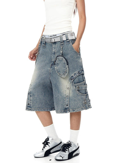 Washed Multiple Detail Denim Shorts Korean Street Fashion Shorts By Blacklists Shop Online at OH Vault