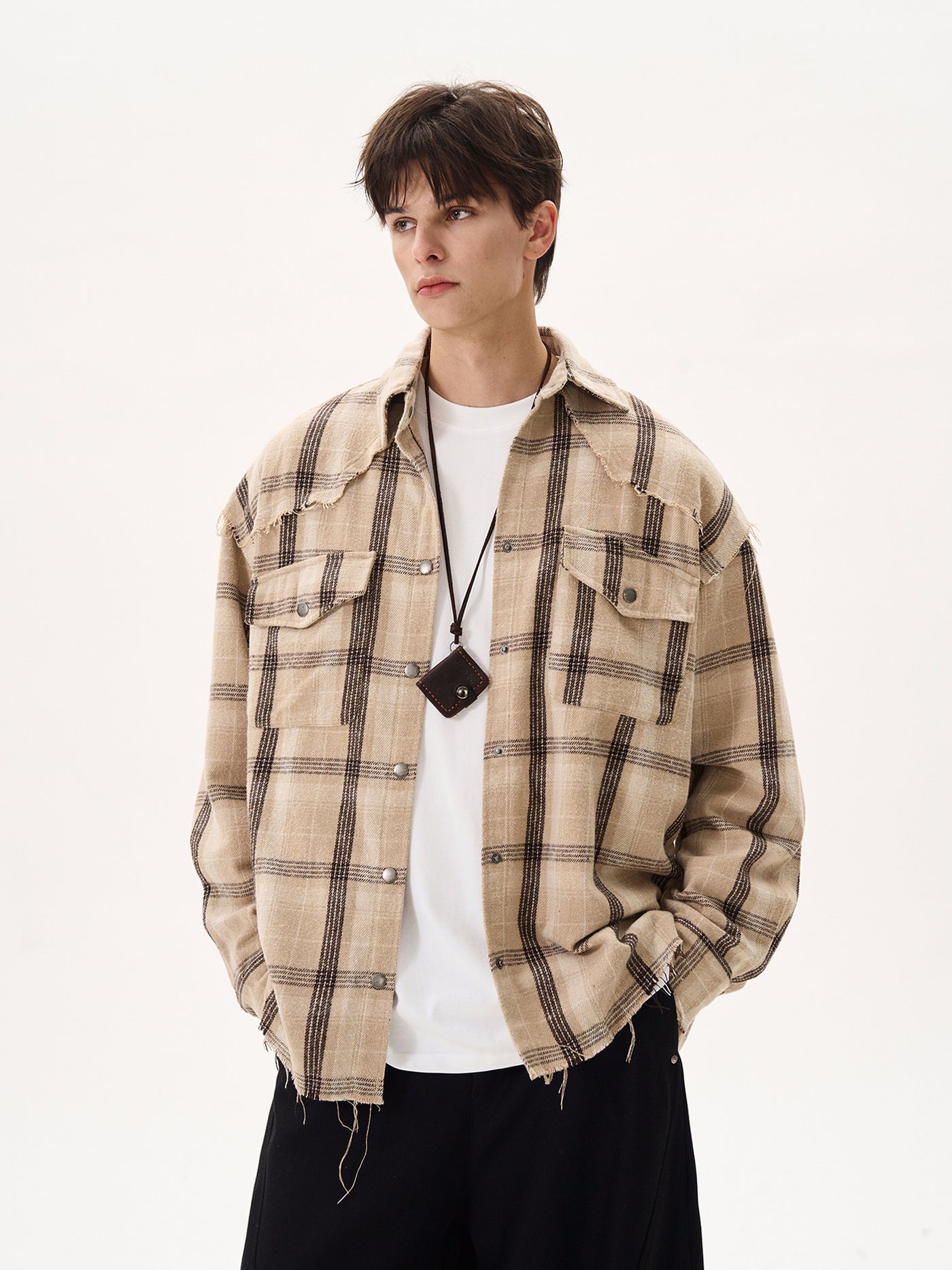 Plaid Raw Edge Shirt Korean Street Fashion Shirt By MaxDstr Shop Online at OH Vault