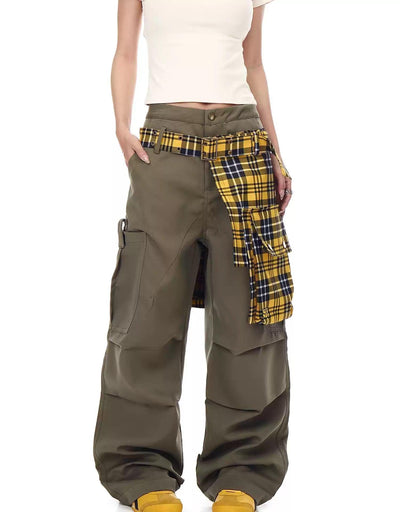 Irregular Plaid Skirt Cargo Pants Korean Street Fashion Pants By Blacklists Shop Online at OH Vault