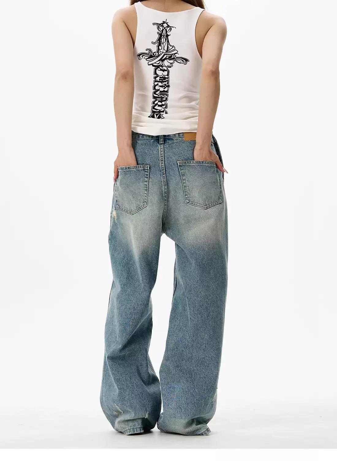 Ripped Knee Loose Jeans Korean Street Fashion Jeans By 77Flight Shop Online at OH Vault