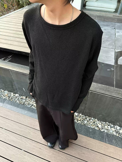 Basic Textured Long Sleeve T-Shirt Korean Street Fashion T-Shirt By Made Extreme Shop Online at OH Vault