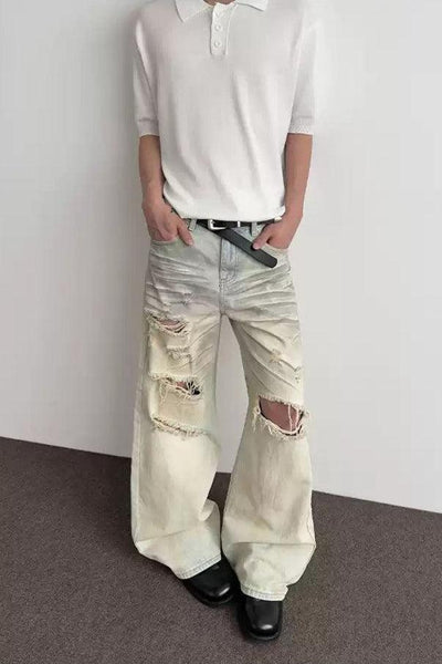 Whisker Faded & Ripped Jeans Korean Street Fashion Jeans By A PUEE Shop Online at OH Vault