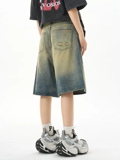Rust Fade Denim Shorts Korean Street Fashion Shorts By MaxDstr Shop Online at OH Vault