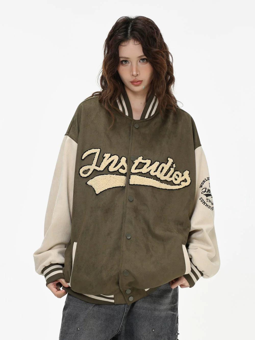 Flock Embroidered Logo Varsity Jacket Korean Street Fashion Jacket By INS Korea Shop Online at OH Vault