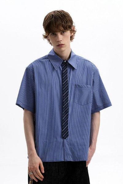 Striped Tie Plaid Shirt Korean Street Fashion Shirt By A PUEE Shop Online at OH Vault