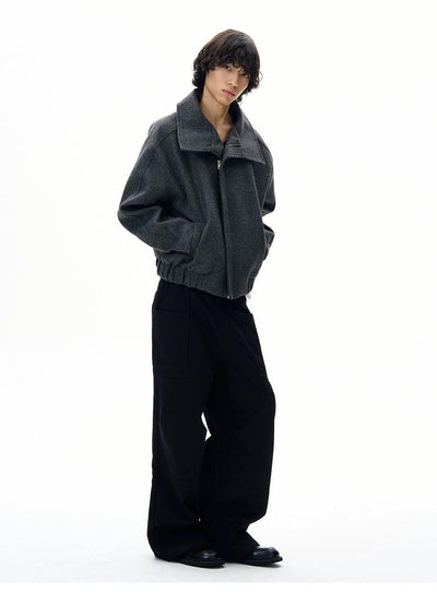 Structured Ruch Hem Zipped Jacket Korean Street Fashion Jacket By 77Flight Shop Online at OH Vault