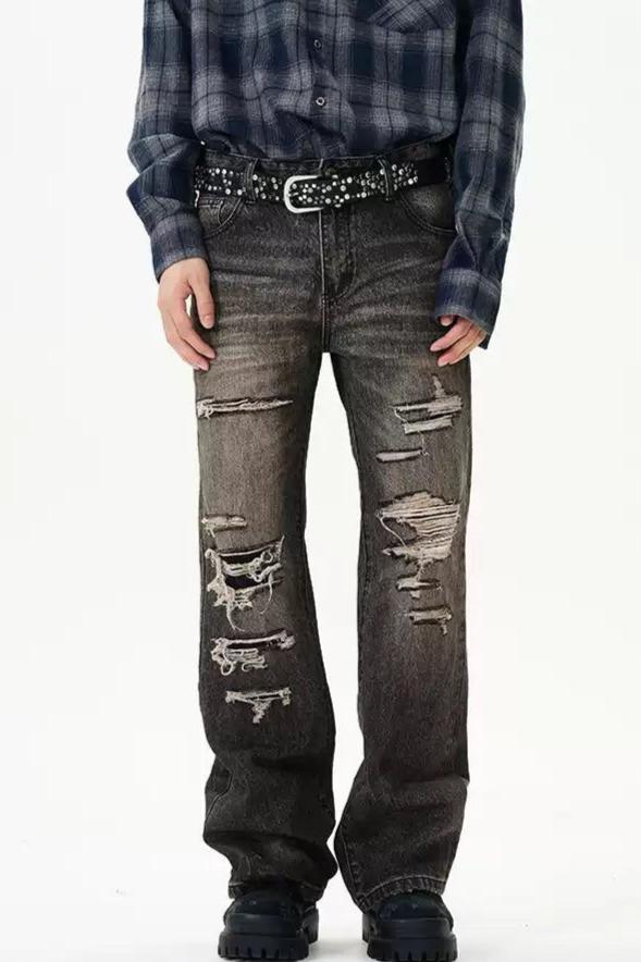 Rips Detail Washed Jeans Korean Street Fashion Jeans By 77Flight Shop Online at OH Vault