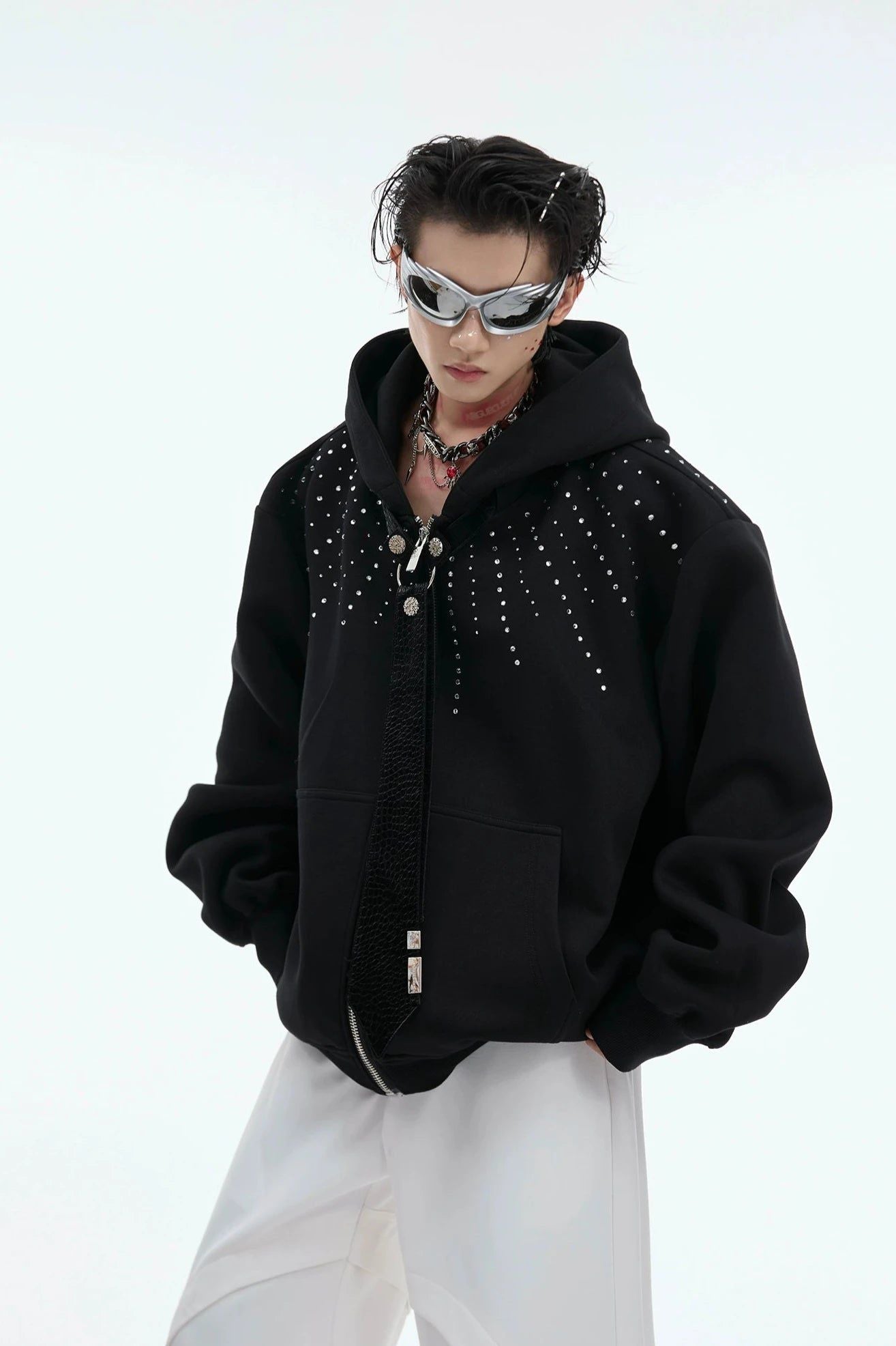 Rhinestone Array Zipped Hoodie Korean Street Fashion Hoodie By Argue Culture Shop Online at OH Vault