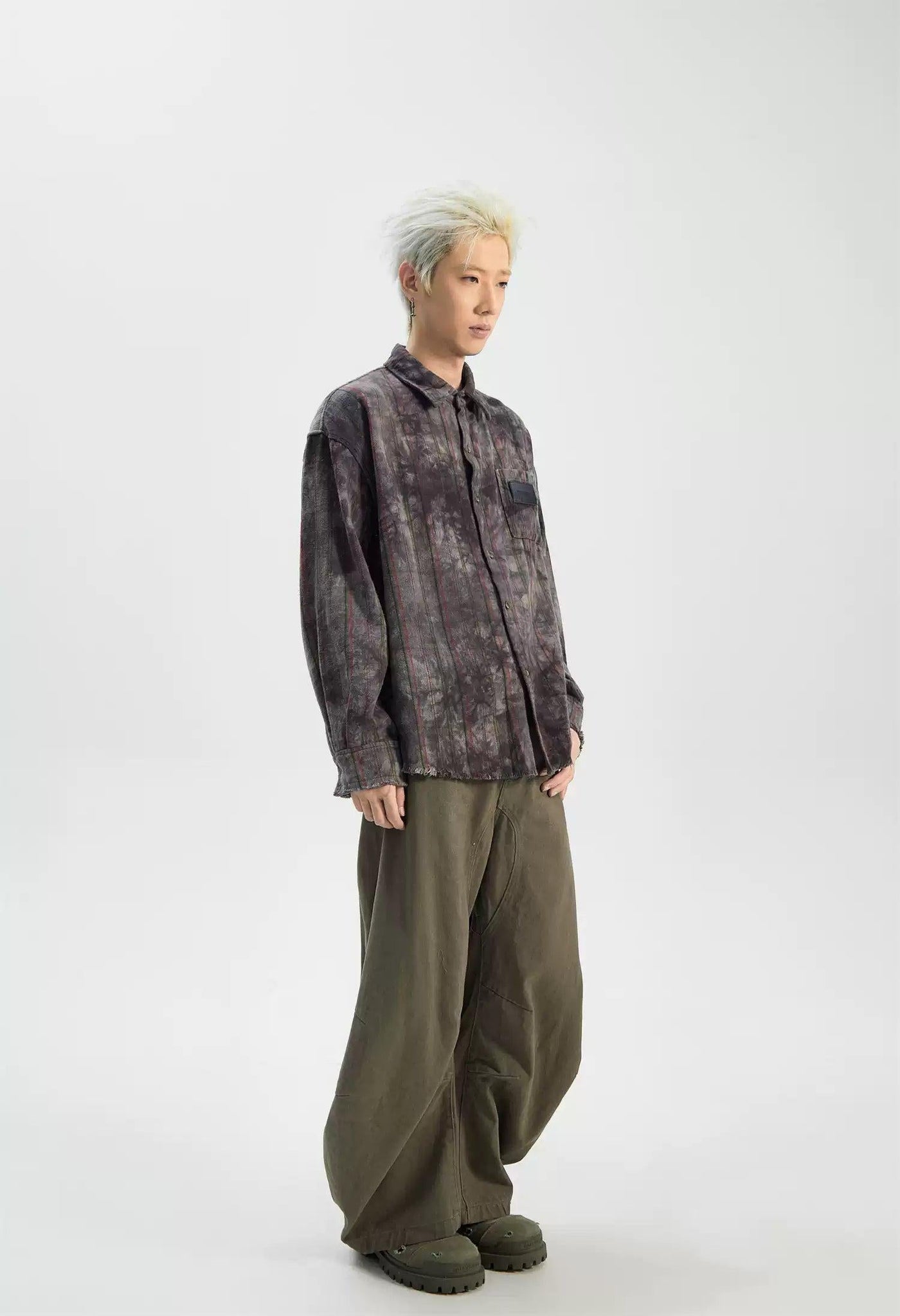 Tie-Dyed Ink Plaid Shirt Korean Street Fashion Shirt By Ash Dark Shop Online at OH Vault