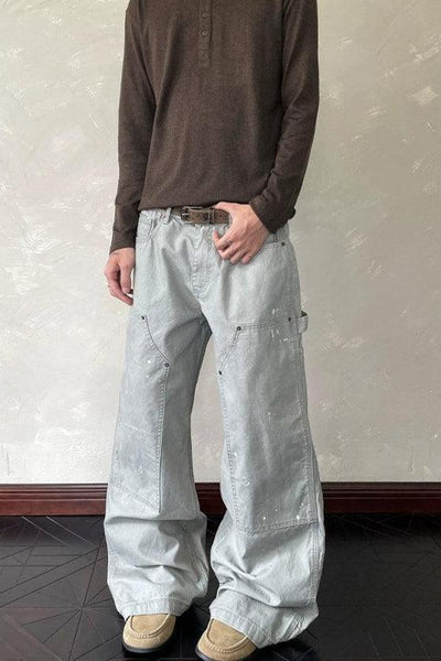 Minimal Splatters Wide Jeans Korean Street Fashion Jeans By A PUEE Shop Online at OH Vault
