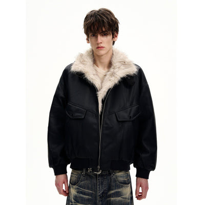 Fur-Trim Structured PU Leather Jacket Korean Street Fashion Jacket By MaxDstr Shop Online at OH Vault