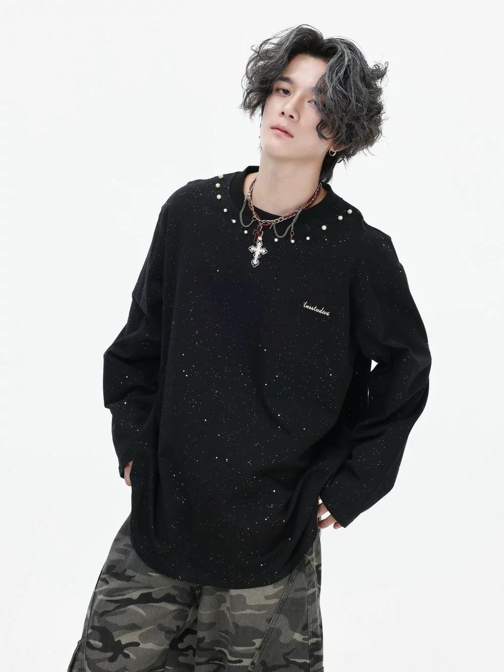 Pearl & Cross Long Sleeve T-Shirt Korean Street Fashion T-Shirt By INS Korea Shop Online at OH Vault