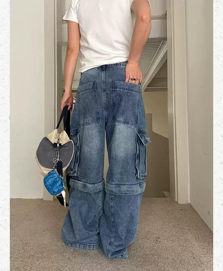 Detachable Washed Cargo Jeans Korean Street Fashion Jeans By Made Extreme Shop Online at OH Vault
