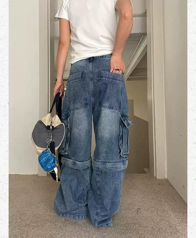 Detachable Washed Cargo Jeans Korean Street Fashion Jeans By Made Extreme Shop Online at OH Vault