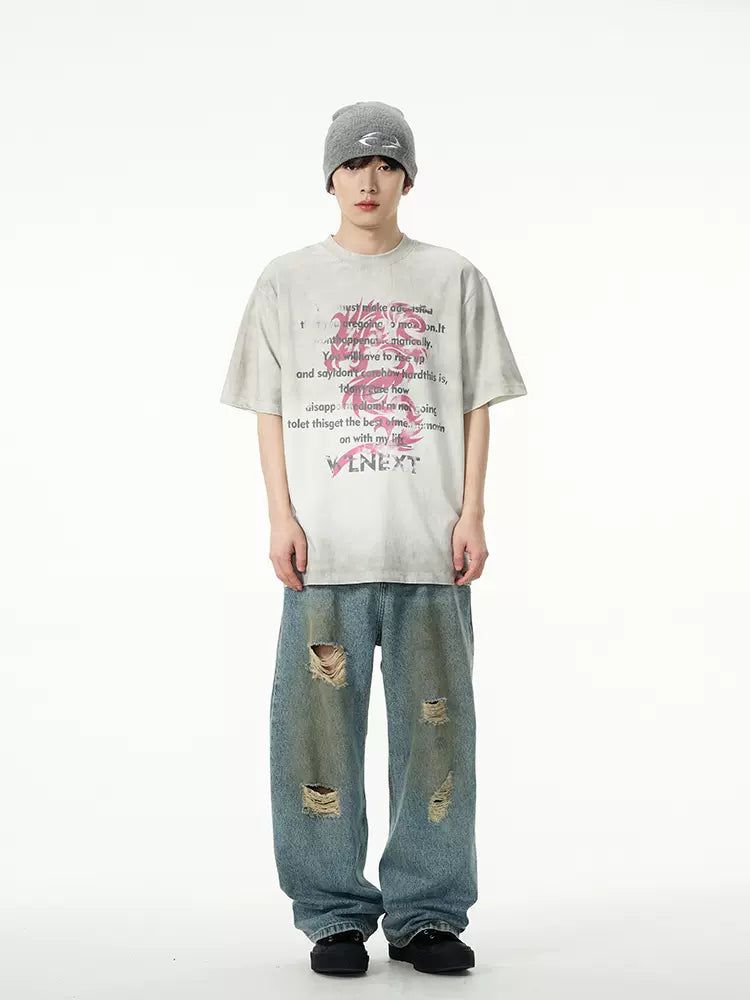 Distressed Spots Faded Jeans Korean Street Fashion Jeans By 77Flight Shop Online at OH Vault