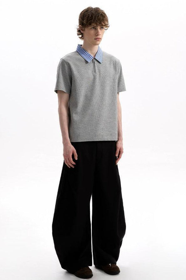 Plaid Collar Half-Zipped Polo Korean Street Fashion Polo By A PUEE Shop Online at OH Vault