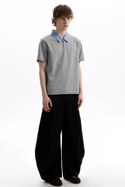 Plaid Collar Half-Zipped Polo Korean Street Fashion Polo By A PUEE Shop Online at OH Vault