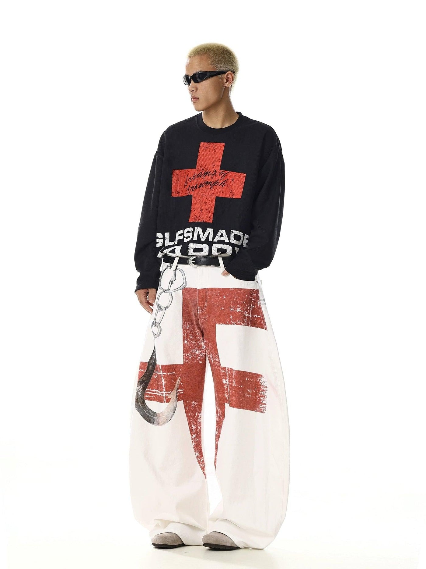 Contrast Print Baggy Fit Pants Korean Street Fashion Pants By MEBXX Shop Online at OH Vault