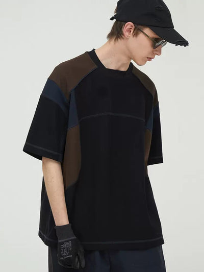 Spliced Detail Relaxed T-Shirt Korean Street Fashion T-Shirt By Decesolo Shop Online at OH Vault