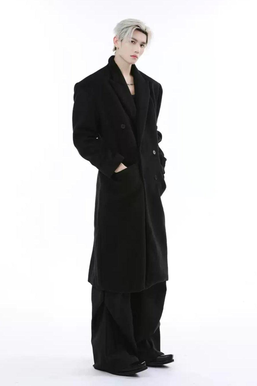 Fuzzy Scarf Double Breasted Long Coat Korean Street Fashion Long Coat By Turn Tide Shop Online at OH Vault