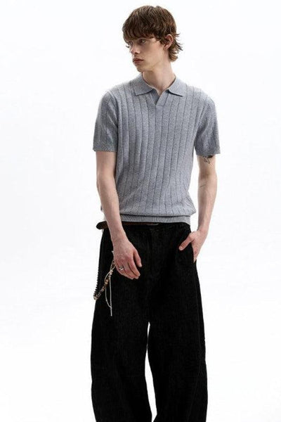 Textured V-Neck Knit Polo Korean Street Fashion Polo By A PUEE Shop Online at OH Vault