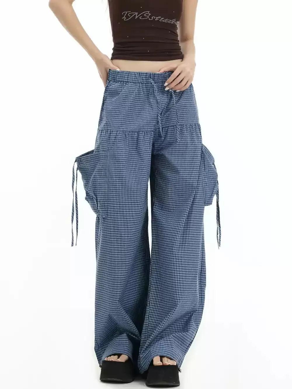 Plaid Strings and Gartered Pants Korean Street Fashion Pants By INS Korea Shop Online at OH Vault