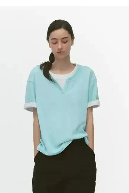 Layered Solid Neat T-Shirt Korean Street Fashion T-Shirt By Country Moment Shop Online at OH Vault