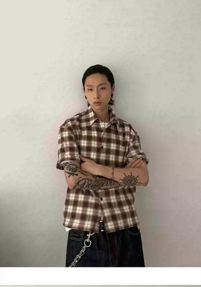 Clean Fit Checkered Short Sleeve Shirt Korean Street Fashion Shirt By In Knots Shop Online at OH Vault